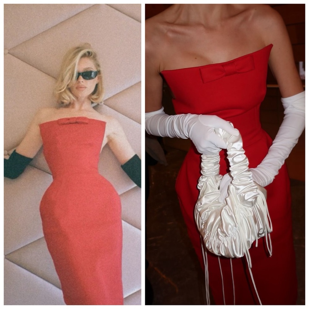 Strapless Red Maxi Dress with Front Bow Accent
